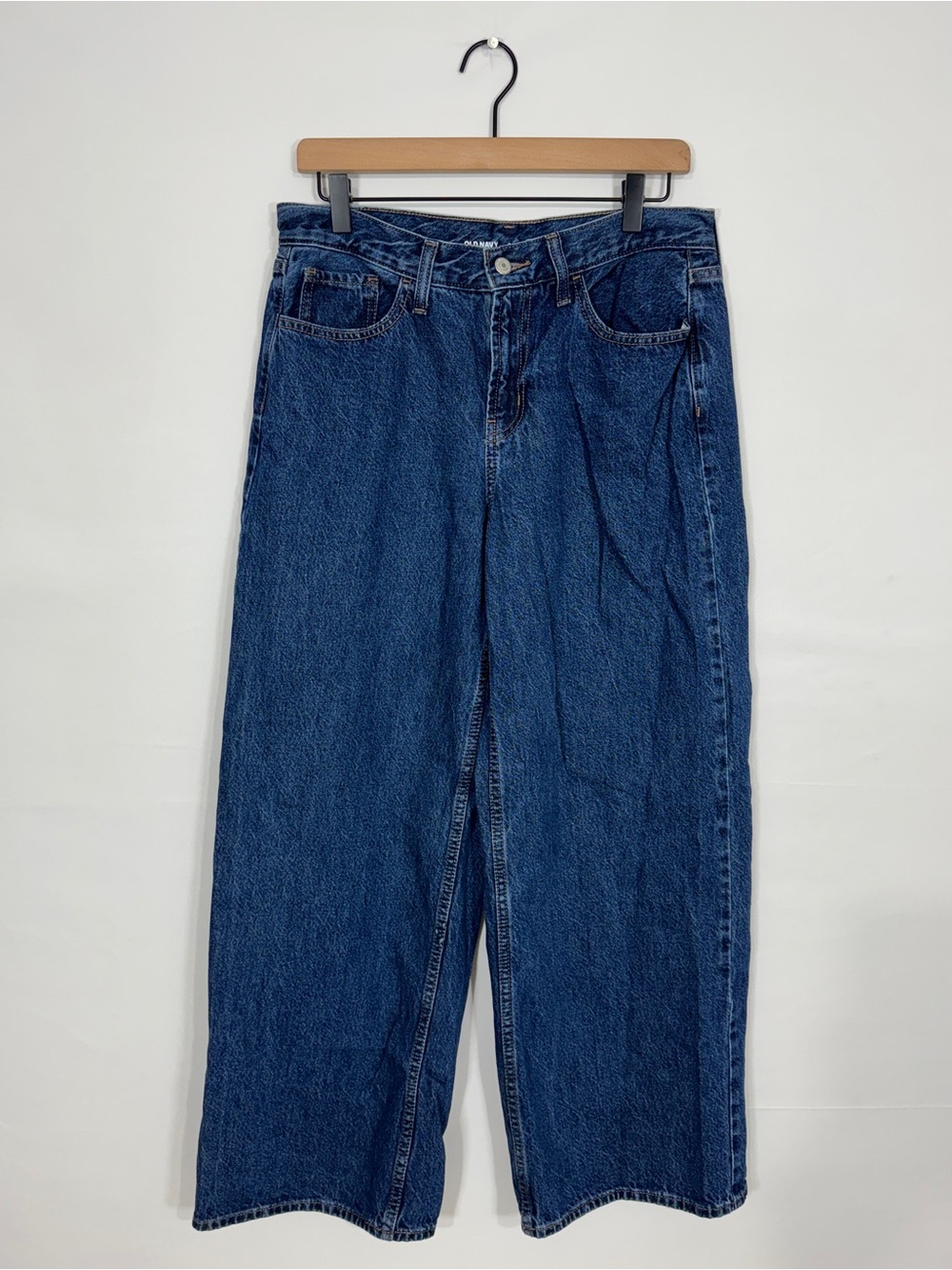 WJ4 {Old Navy} "Mid Rise Wow Baggy Wide Leg" Dark Blue Loose Relaxed Denim Jeans